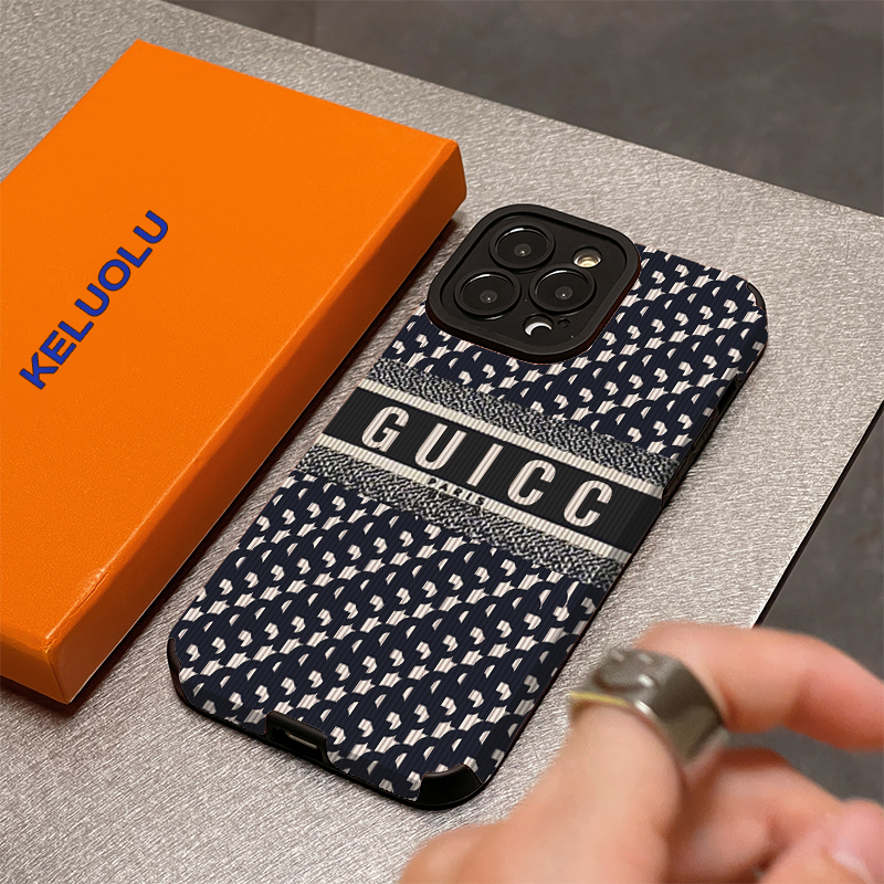 欧美风奢华大牌条纹苹果14手机壳