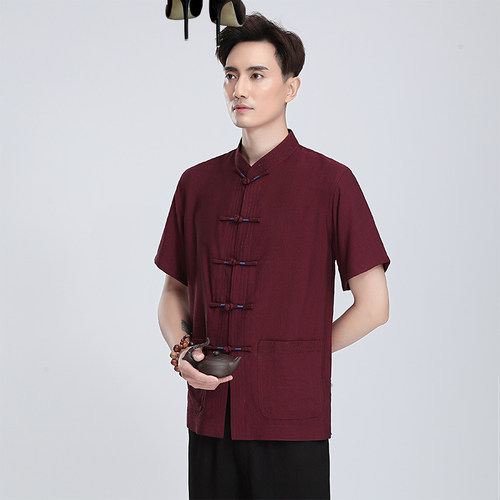 爸爸唐装中国风中年衬衣透气吸汗