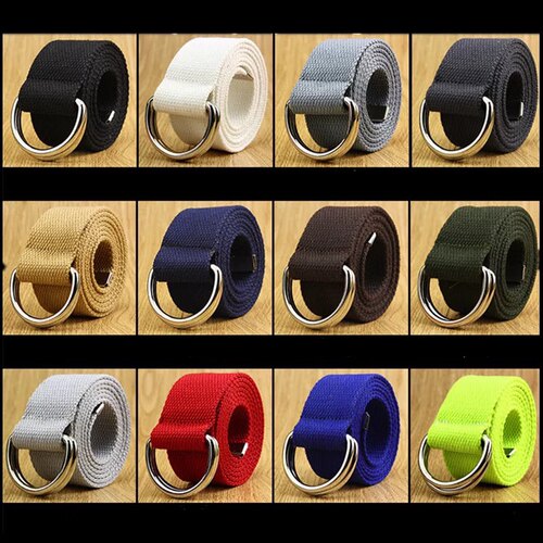 男士女款双环扣D帆布腰带彩色超加长休闲裤带大码宽牛仔裤皮带蓝