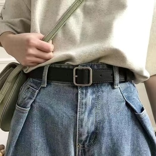 饰皮带男学生裤 简单高级感腰带女士韩版 装 新款 带哑光银 百搭牛仔裤