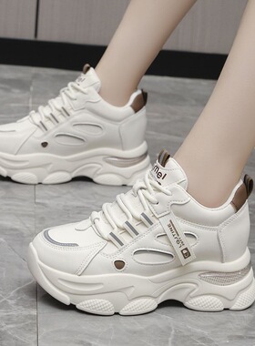 工厂老爹鞋女2025年春秋新款百搭小个子厚底透气运动小白鞋