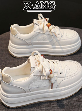 爆款真皮小白鞋子女鞋百搭厚底学生板鞋2025秋季新款休闲运动鞋