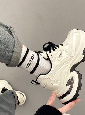 复古防水港风厚底时尚老爹鞋女秋季2025新款百搭ins显脚小运动鞋