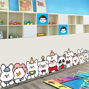 小动物排排队踢脚线卡通贴纸