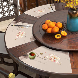 新中式圆桌扇形餐垫高级感酒店专用餐垫商用防水防烫隔热弧形桌垫