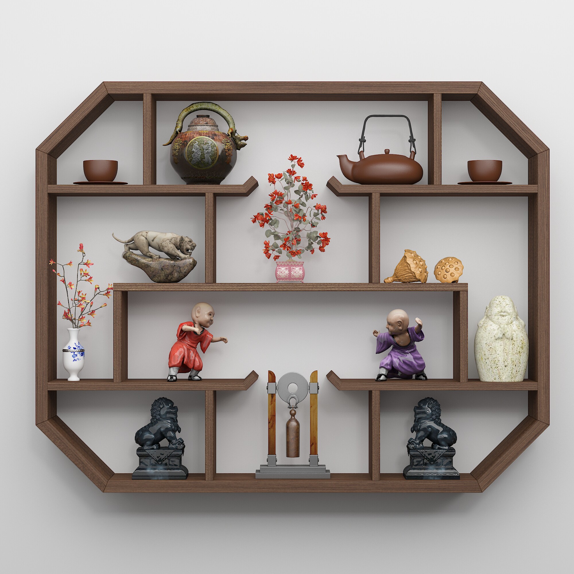 置物架墙上博古架实木中式多宝格子壁挂式茶叶茶壶多宝阁古董摆件