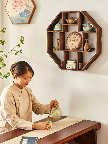 博古架实木中式多宝阁小紫砂壶收纳层架茶具茶杯架茶架壁挂展示架