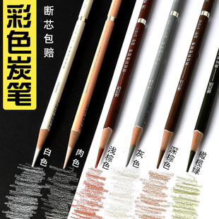 博拉圖素描彩色炭筆高光筆白色棕色肉色橄欖綠灰色速寫畫筆美術生