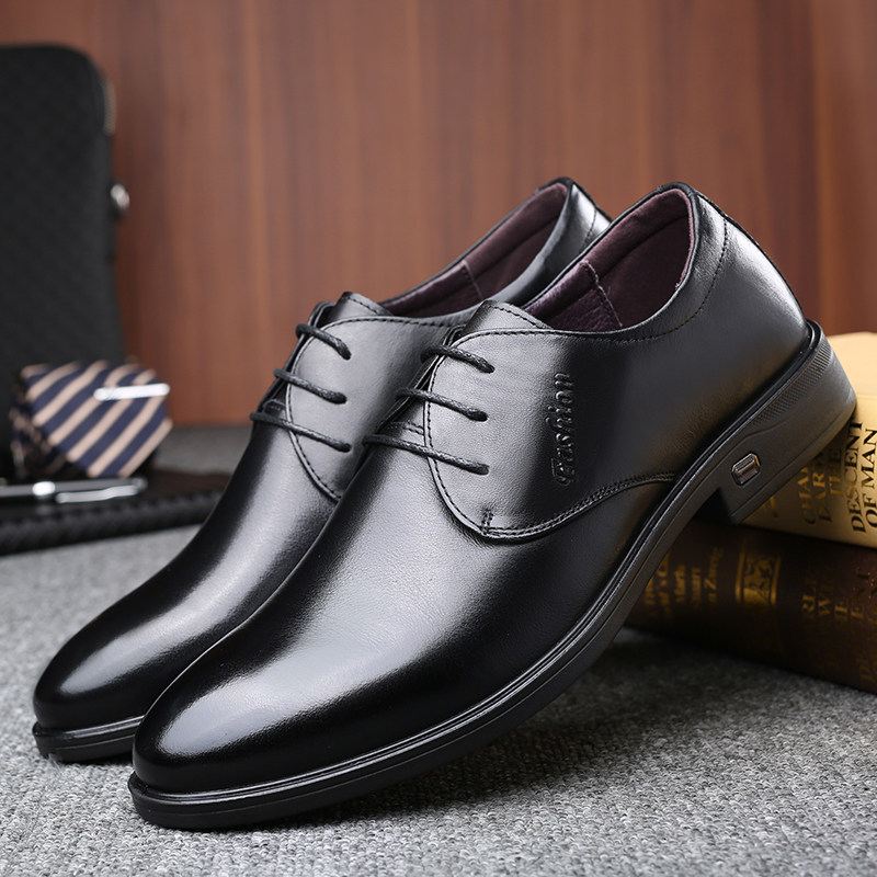 正品华伦鳄鱼男鞋英伦商务正装黑色皮鞋男软底系带真皮工作鞋婚鞋