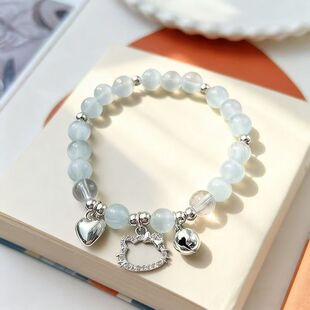 KT猫灰月光蝴蝶结kt猫情侣手链手工串珠百搭气质潮学生礼物猫眼石