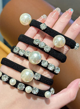 精致珍珠水钻发圈2025新款头绳高级感小众高弹力皮筋女扎丸子头饰