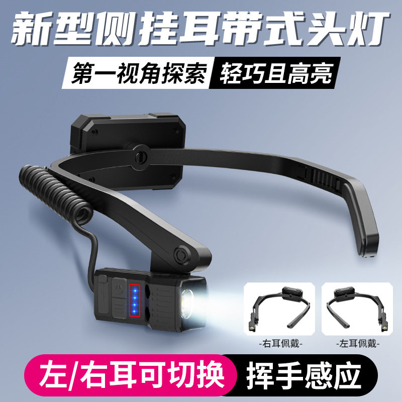 USB充电便携式户外钓鱼灯挥手感应LED耳戴式头灯应急照明骑行头灯