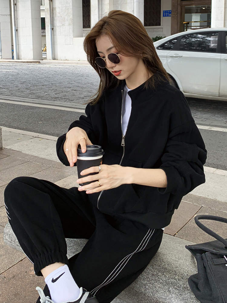 캐주얼 운동복 스포츠 여성 정장 겨울 벨벳 학생 패션 트렌드 작은 사람들을위한 느슨한 슬리밍 러닝 슈트