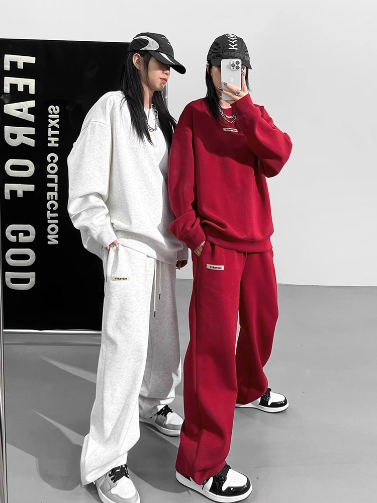 스웨트 운동복 여성 정장 겨울 벨벳 패션 트렌드 루즈 캐주얼 슬리밍 스트리트 러닝 투피스 세트