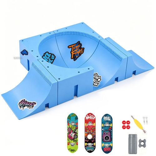 新款蓝色手指滑板台模型场地场景道具新奇特儿童创意玩具套装跨境