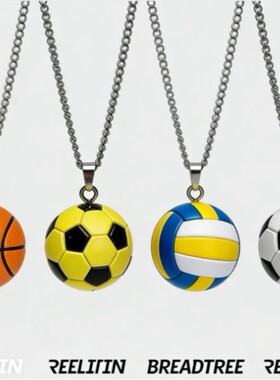 欧美运动钛钢吊坠排球足球篮球棒球配件男士不锈钢项链毛衣链