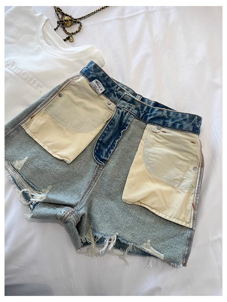 KOREAN VERSION OF RETRO DENIM SHORTS WOMENS 2024 SUMMER NEW HIGH-WAISTED THIN WIDE-LEG A-LINE VERSATILE THIN HOT PANTS TREND