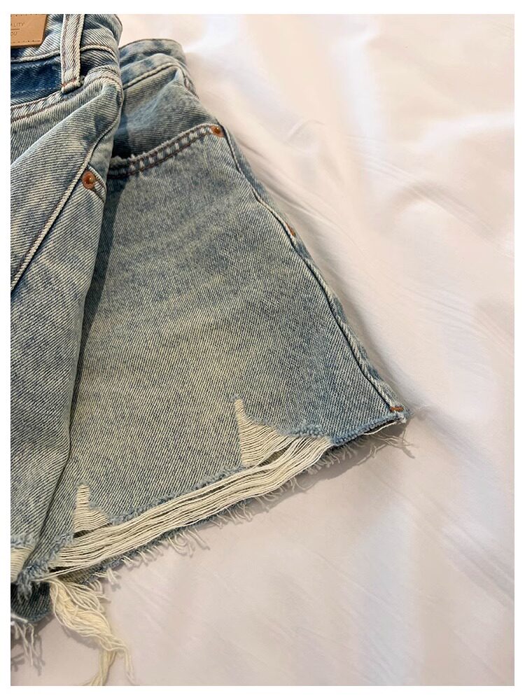 KOREAN VERSION OF RETRO DENIM SHORTS WOMENS 2024 SUMMER NEW HIGH-WAISTED THIN WIDE-LEG A-LINE VERSATILE THIN HOT PANTS TREND