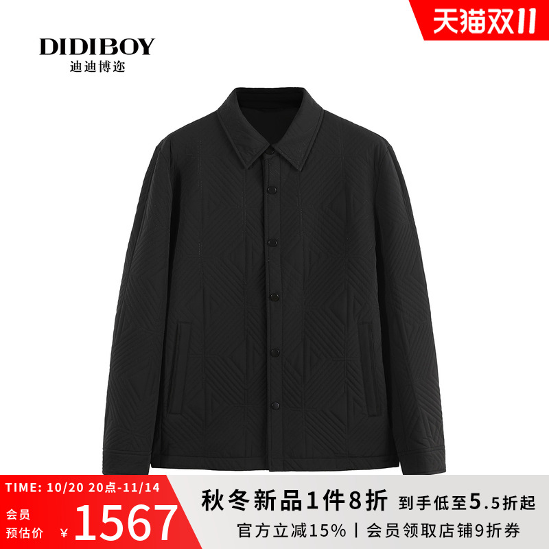 DIDIBOY迪迪博迩2025年冬季新款翻领单排扣黑色百搭保暖棉服外套