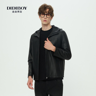 男士 新款 DIDIBOY2025秋冬季 连帽保暖真皮皮衣 可脱卸鹅绒内胆