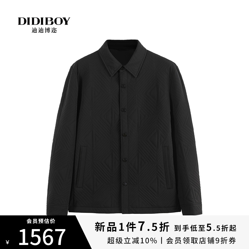 DIDIBOY迪迪博迩2025年冬季新款翻领单排扣黑色百搭保暖棉服外套