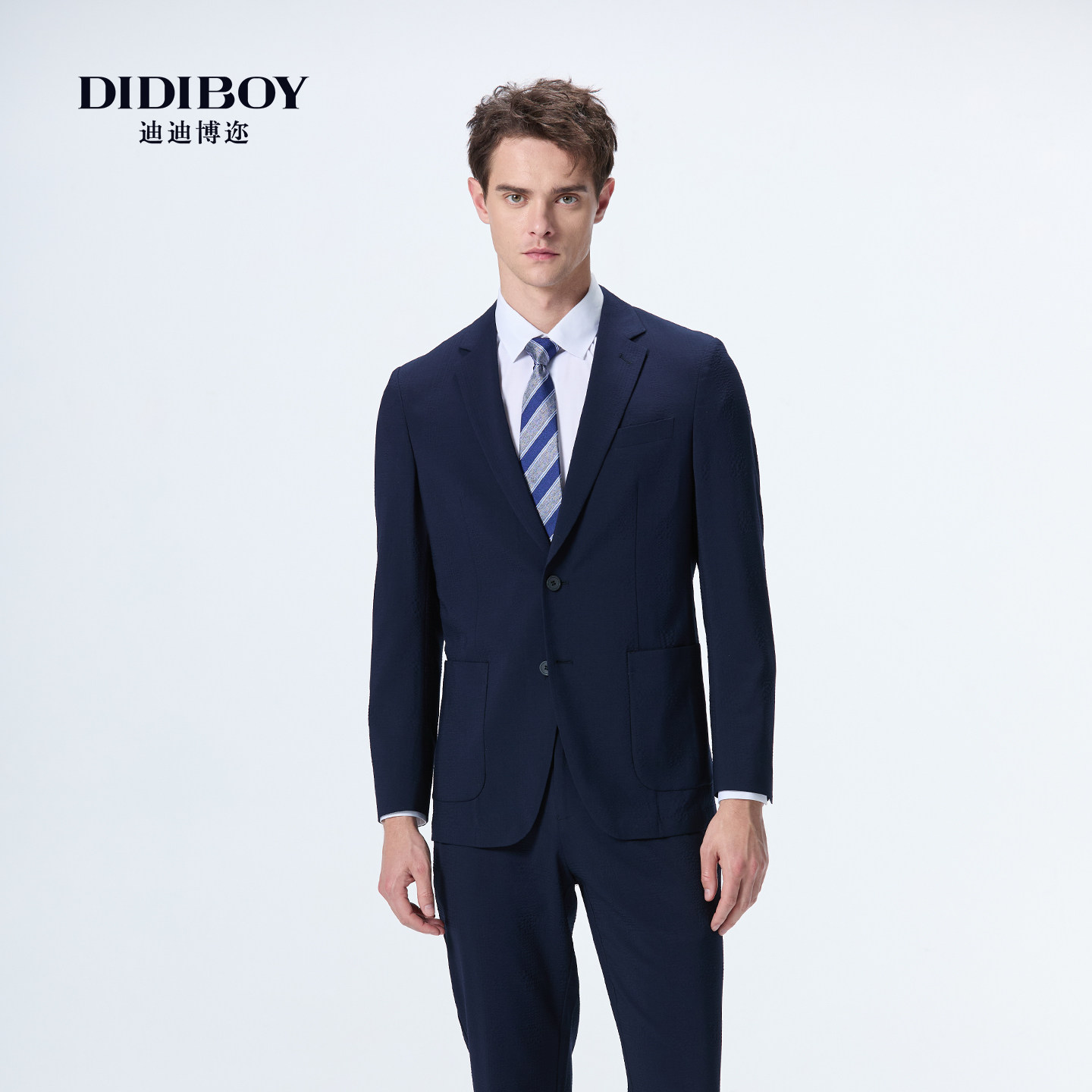 【暗格纹提花】DIDIBOY2026年春季新款商务单西服男士深蓝色西装