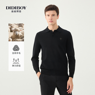 polo领毛衣 新款 DIDIBOY24秋季 内搭保暖男装 绵羊毛衫 黑色时尚