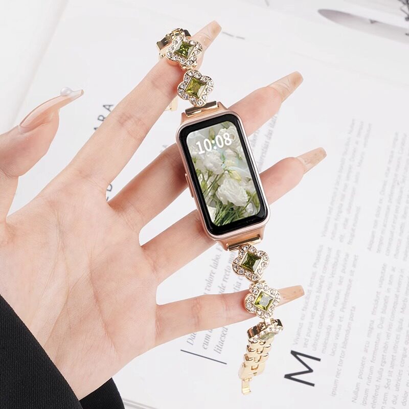 适用华为手环9表带运动智能BAND新款huawei七八九代金属腕带nfc凯蒂KT猫女生流行表链创意迪士尼镶钻配件