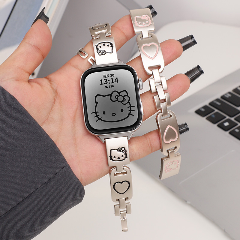 适用于华为fit4表带ins可爱女生kk猫华为watch fit4pro金属华为fit3腕带镶钻小狗腕带高级感潮流小众女款表链