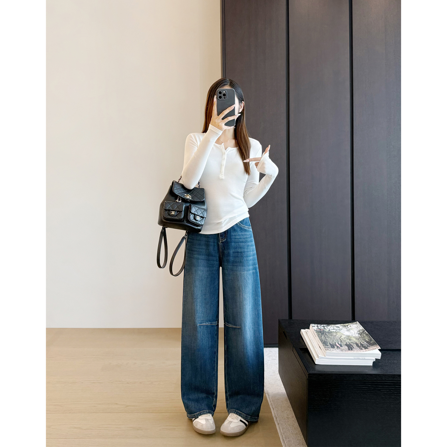 阔腿裤弯刀牛仔裤拖地香蕉裤女