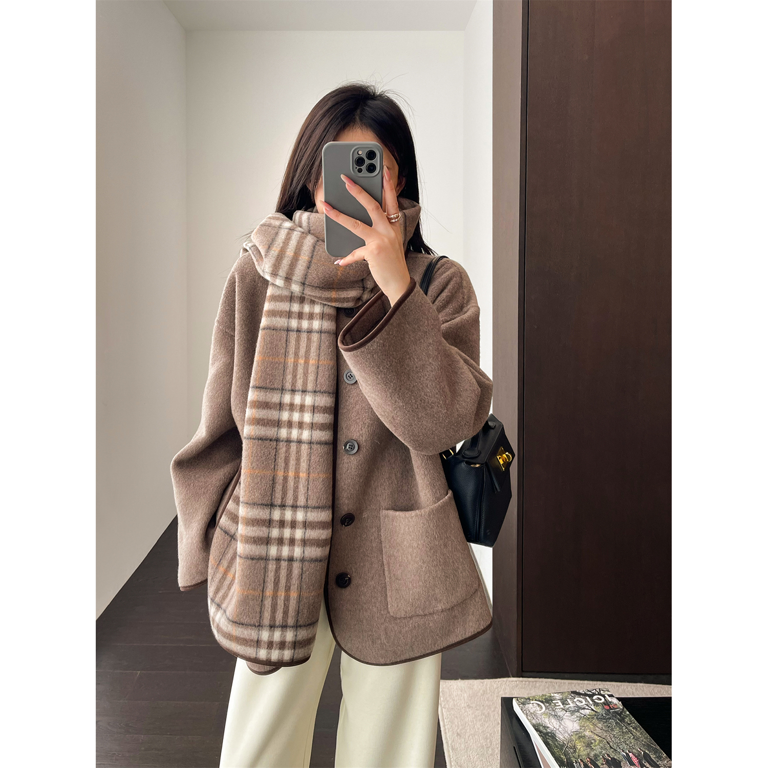 羊毛呢子围巾斗篷大衣毛呢外套女