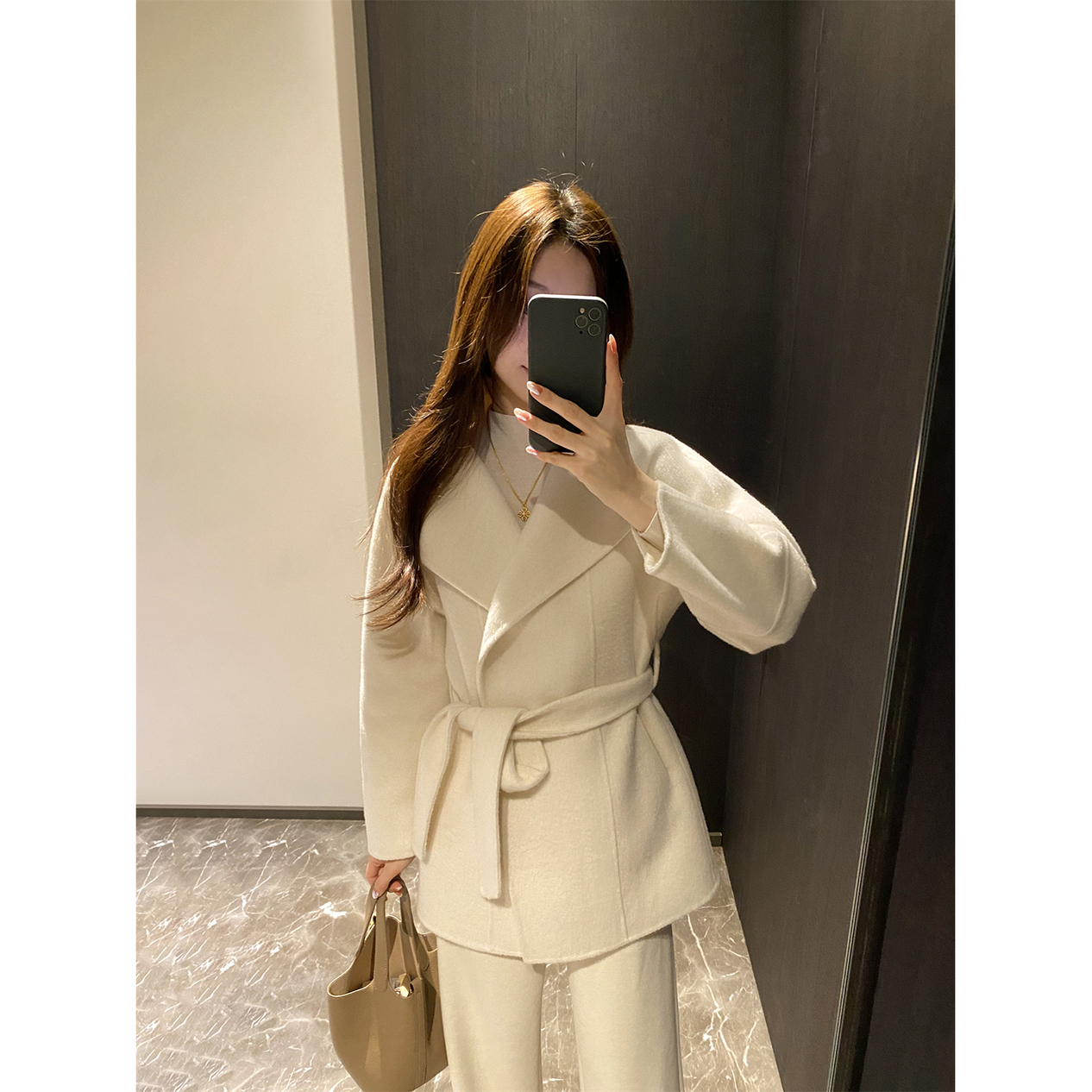 纯羊毛系带一粒扣毛呢外套女秋冬