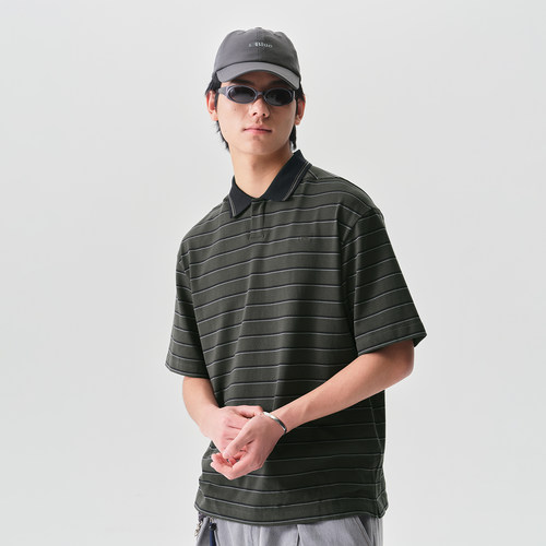 蓝岐BLUEMONTE条纹纯棉色织透气短袖T恤2026夏季户外度假POLO衫男
