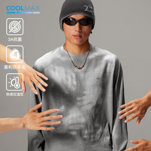 蓝岐2025秋男女款美利奴羊毛温变结构T恤COOLMAX抗菌圆领情侣长袖