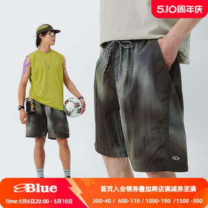 NothommeBLUE蓝岐扎染印花尼龙直筒短裤男夏季款休闲运动五分裤子
