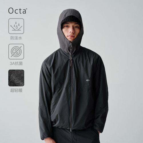 蓝岐OCTA经编网布抓绒无领夹克2026春季防泼水超轻暖抗菌外套男潮