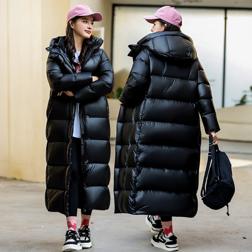 黑金款鹅绒连帽羽绒服女超长过膝到脚踝北方极寒冬季外套男女通用