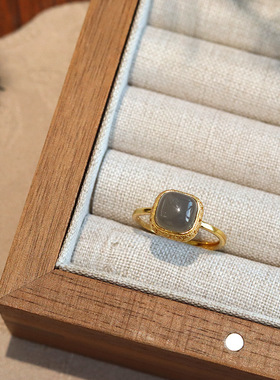 雏灵轻奢天然烟紫和田玉戒指女黄