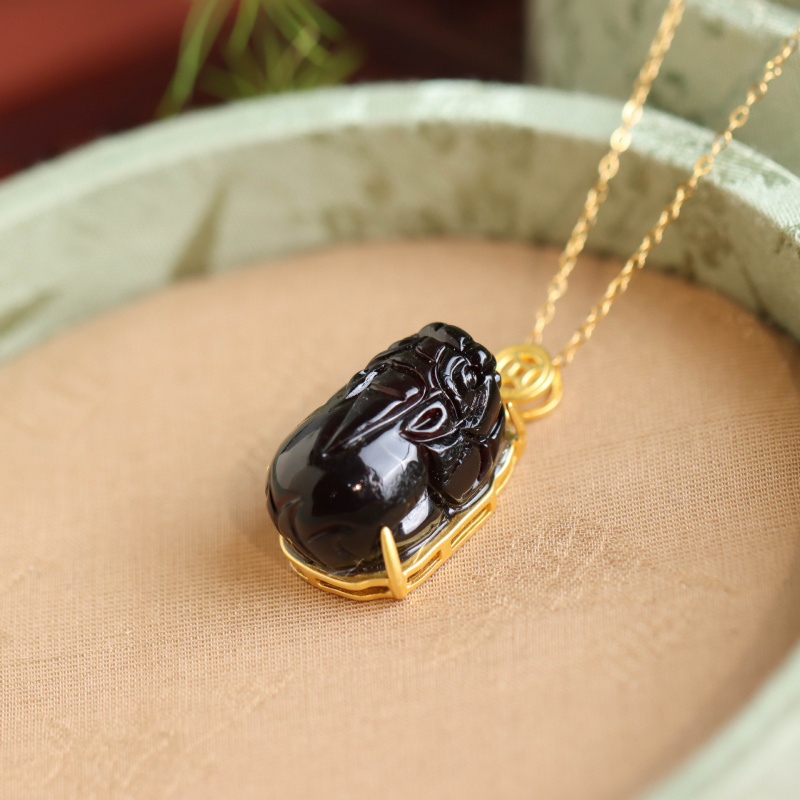 S925银镀金琥珀貔貅吊坠