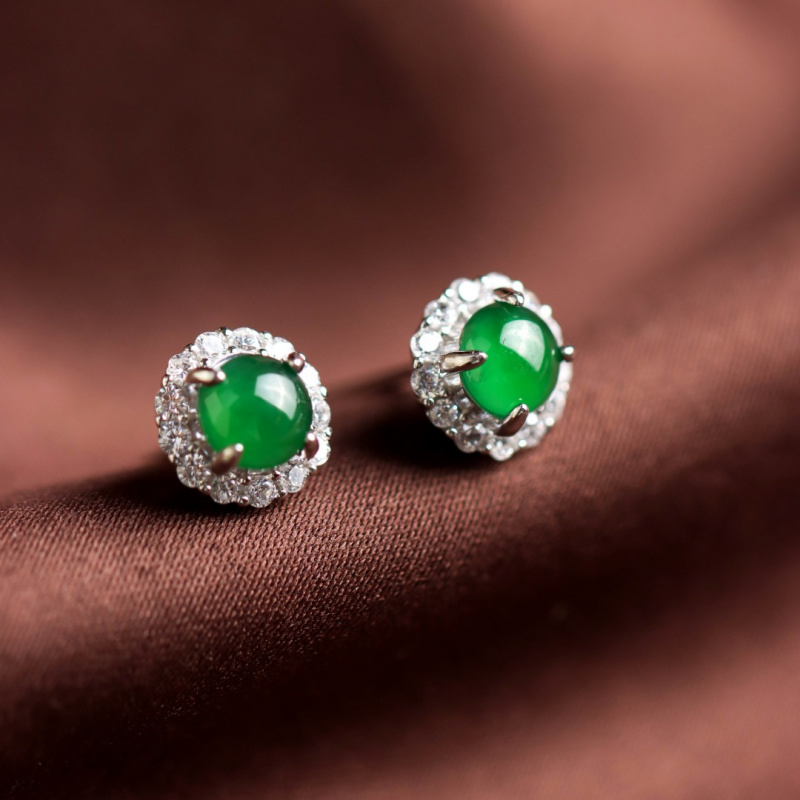 S925纯银翡翠耳钉5420