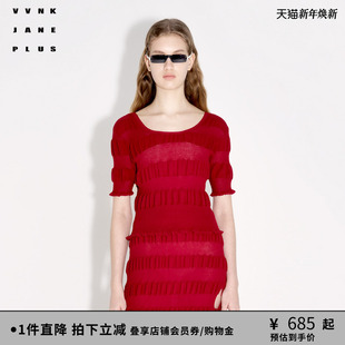 新款 PLUS春季 通勤修身 针织短袖 女J410170642C VVNK 套头衫 JANE