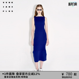 JANE VVNK PLUS春季 新款 针织连衣裙 罗纹一字领修身 李冰冰同款
