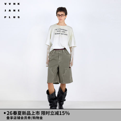 VVNK JANE PLUS2026春季新款假两件长袖蕾丝字母T恤女J610562301A