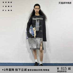 复古法棍印花长袖 VVNK 新款 PLUS2025春季 T恤女J510557301B JANE