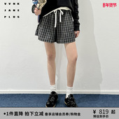 JANE PLUS2025夏季 新款 VVNK 塔夫绸格纹撞色短裤 子女J520871018C