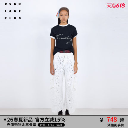 VVNK JANE PLUS2026春季新款正肩绣花T恤女J620582374D