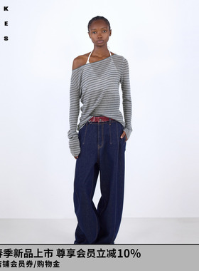 VVNK JANE PLUS2026春季新款一字领羊毛条纹衫女J610106604A