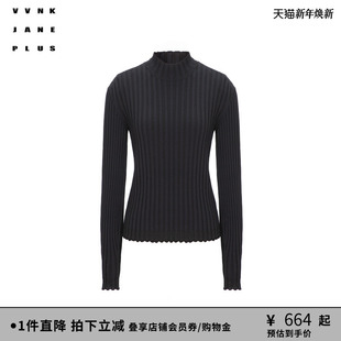 落肩高领罗纹针织打底衫 VVNK 新款 PLUS春季 女J410161648B JANE