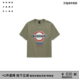复古印花宽松短袖 VVNK 新款 PLUS2025秋季 T恤女J530572353A JANE