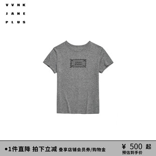 VVNK JANE PLUS2026春款蕾丝印花莱赛尔正肩T恤女J610555311A